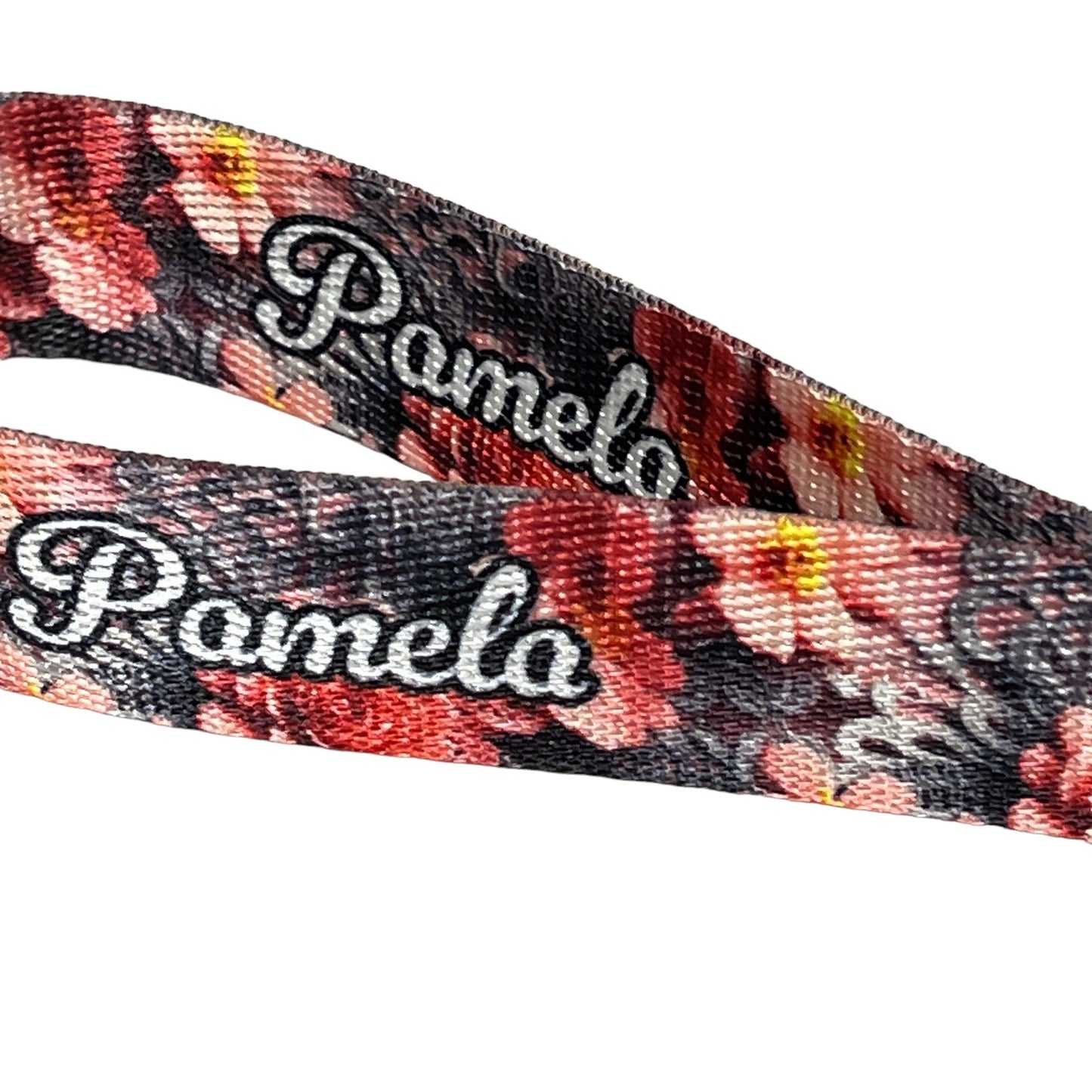 3D Floral Print Personalized Name Nylon Key Fob - Custom Wristlet Keychain