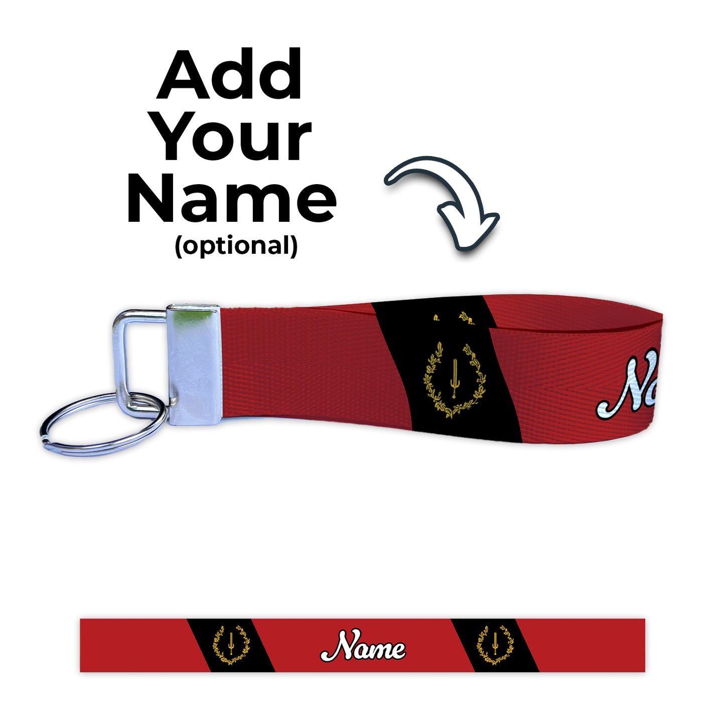 Black American Heritage Flag Personalized Name Nylon Key Fob - Custom Wristlet Keychain