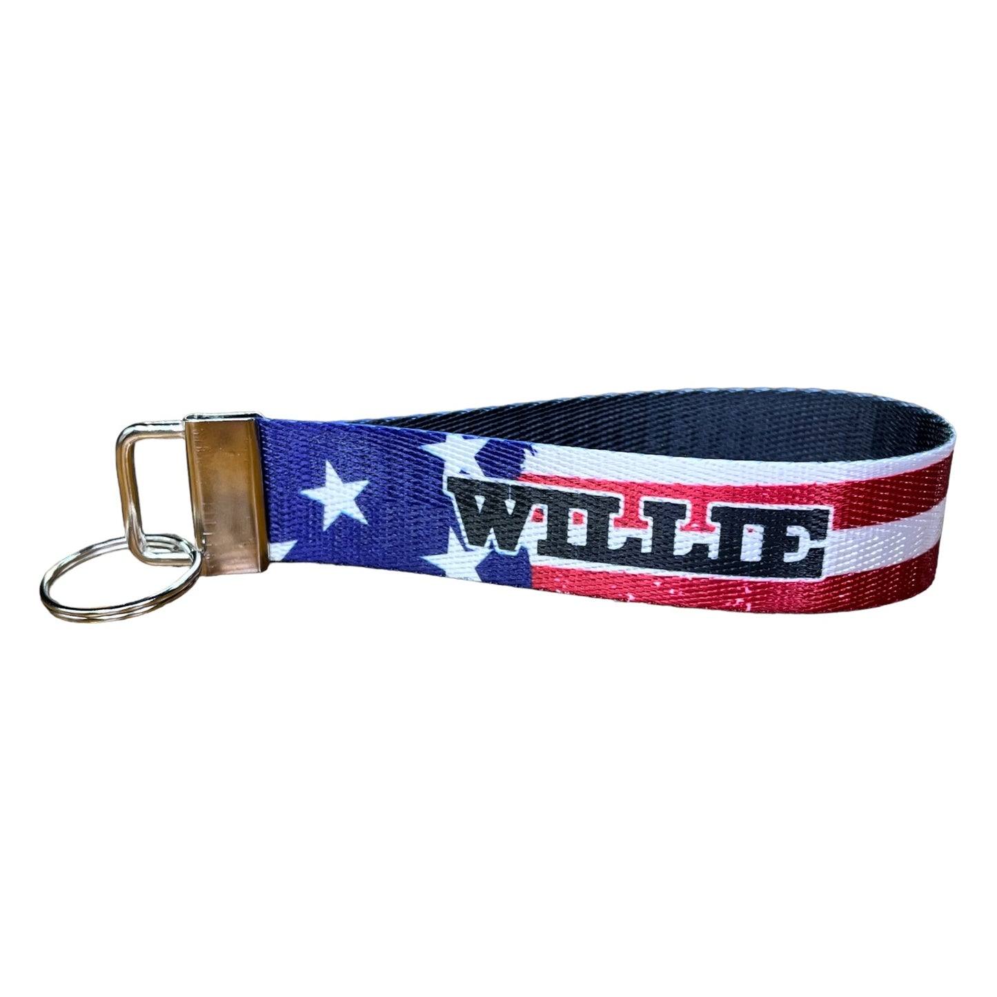 Cowboy American Flag - Personalized Red, White and Blue Nylon Key Fob - Custom Wristlet Keychain