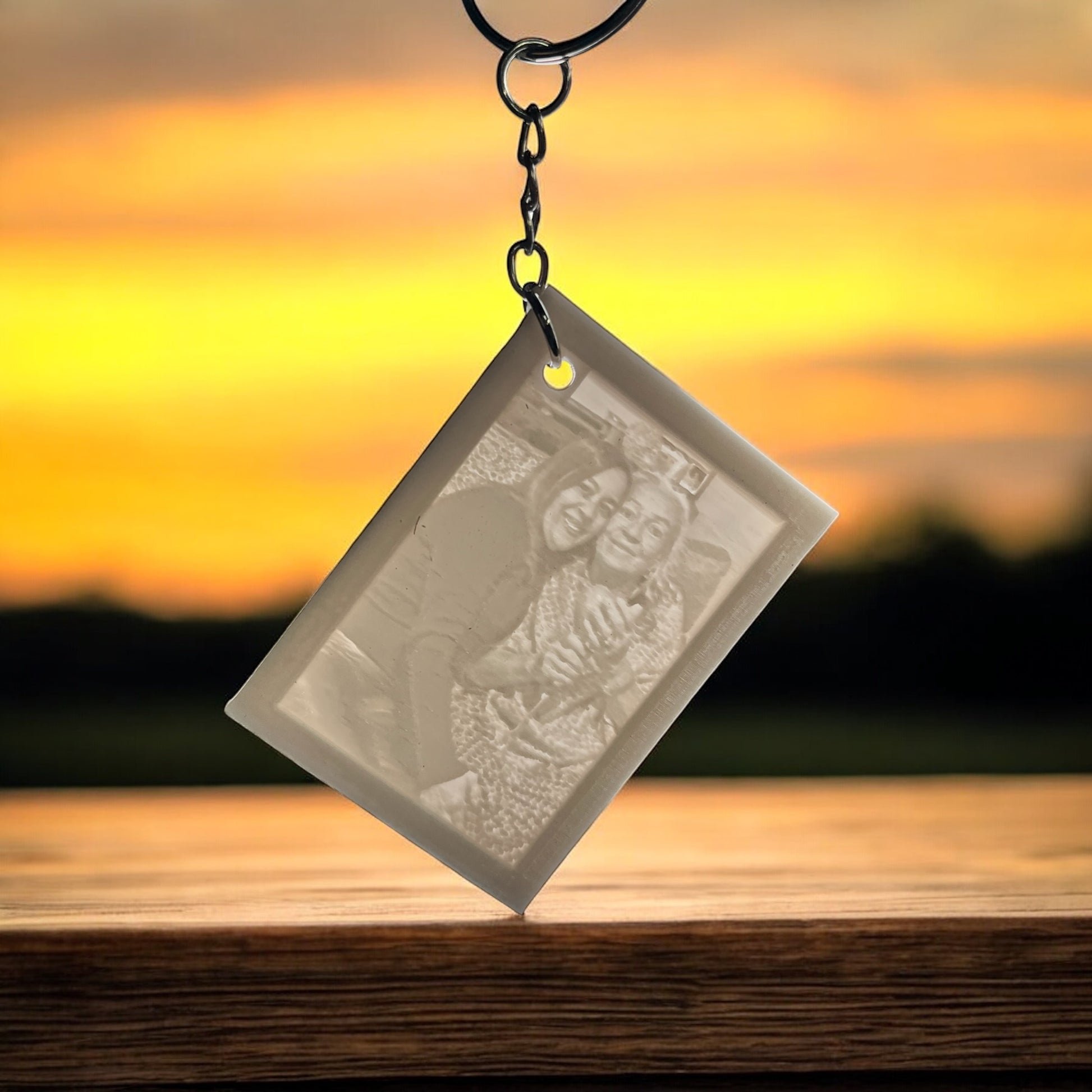 Custom 3D Printed Lithophane Keychain - Unique Personalized Photo Keychain - White PLA Plastic Key Fob