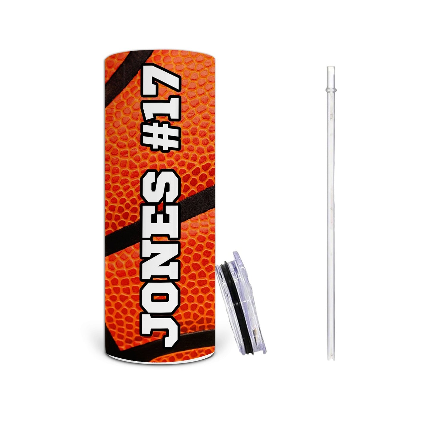 Custom Basketball Print Tumbler with Your Name and Number - 20oz Stainless Steel Tumbler with Lid and Straw
