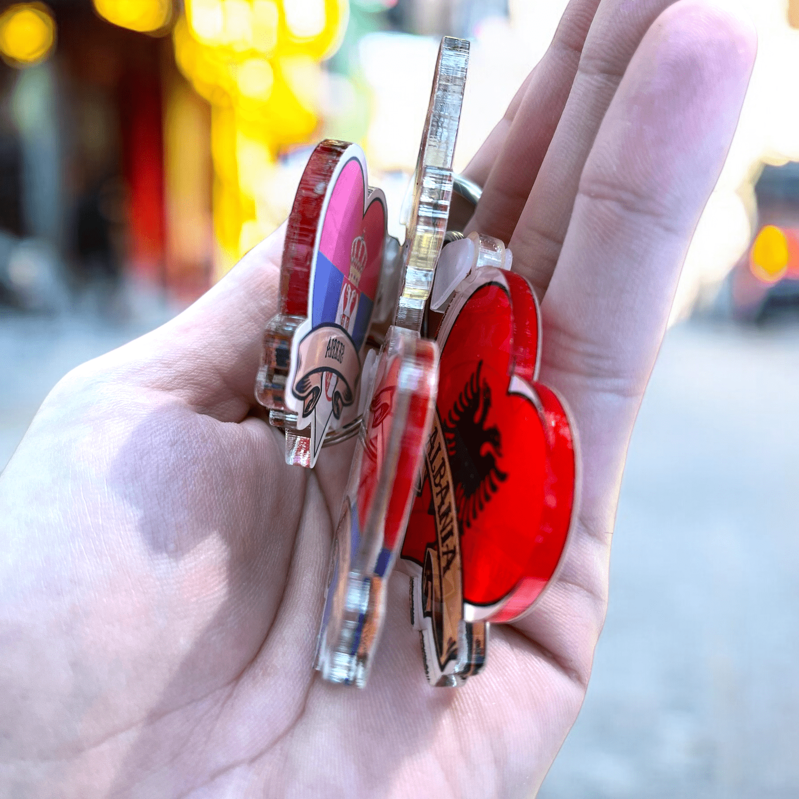 Custom Country Flag Tattoo Heart Acrylic Keychain – Personalized Name Keychain for Keys, Bags, and Gifts