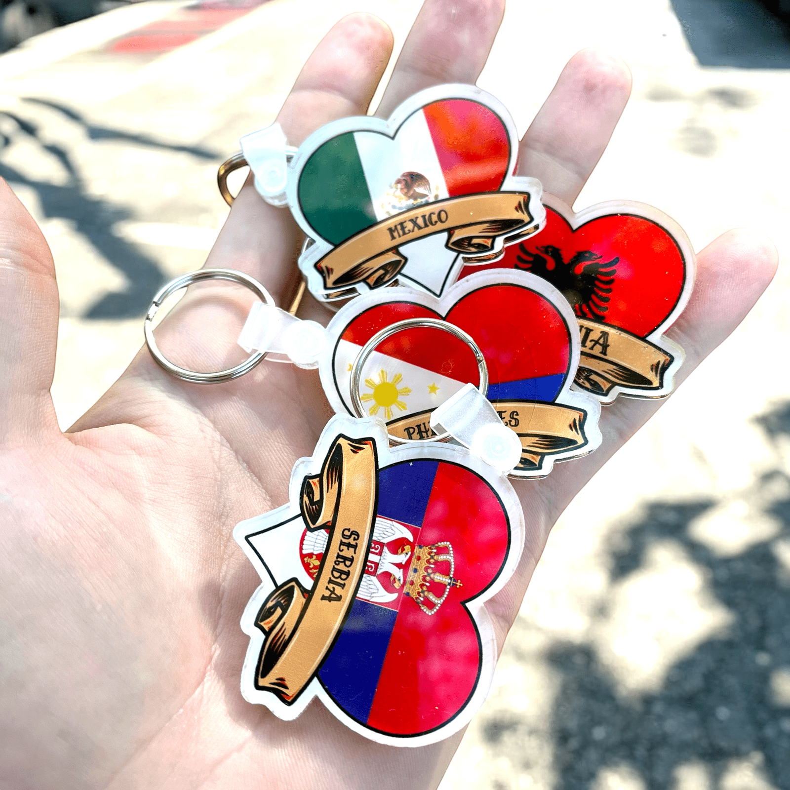 Custom Country Flag Tattoo Heart Acrylic Keychain – Personalized Name Keychain for Keys, Bags, and Gifts