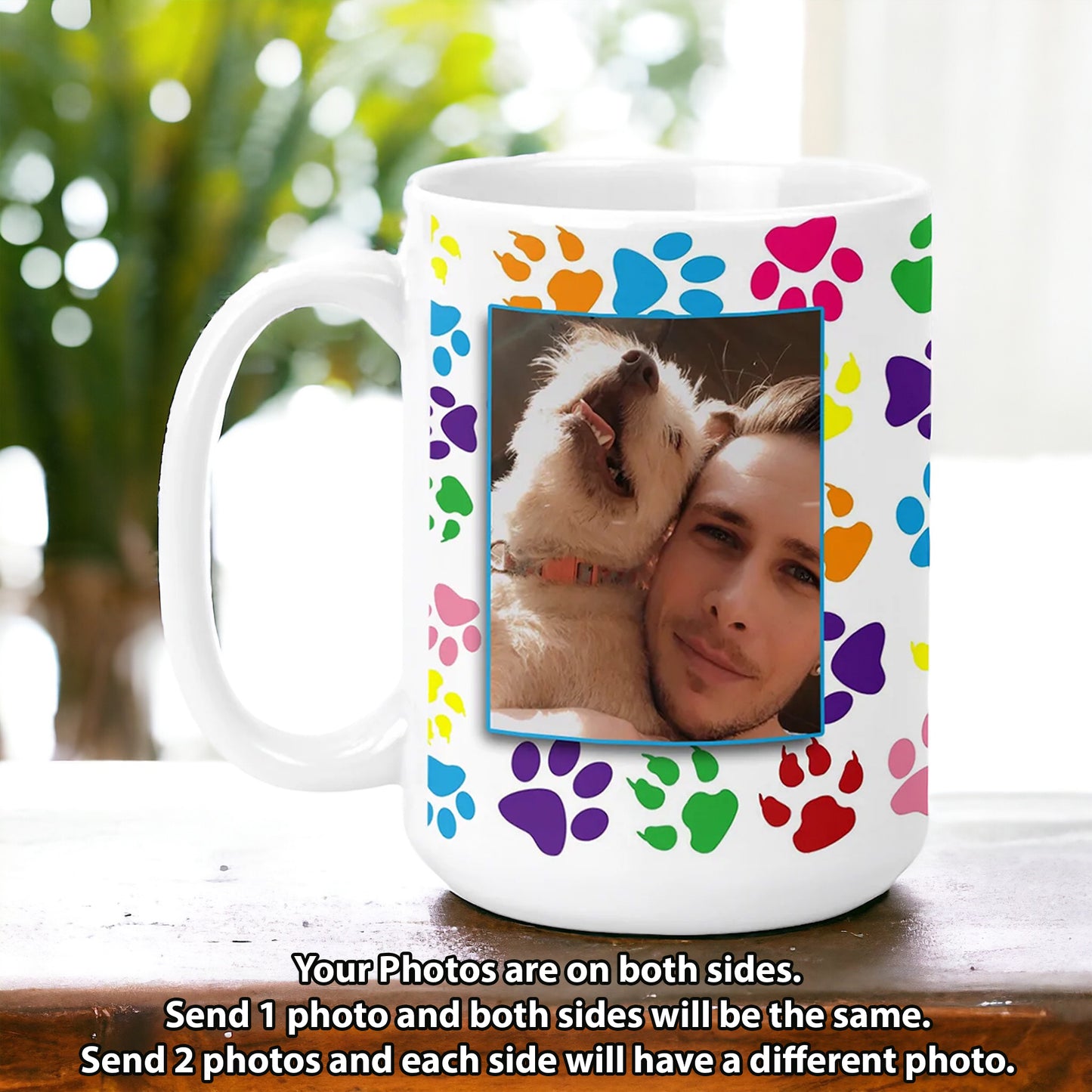 Custom Dog Lover Paw Print Coffee Mug with Your Pictures - Large 15oz Size