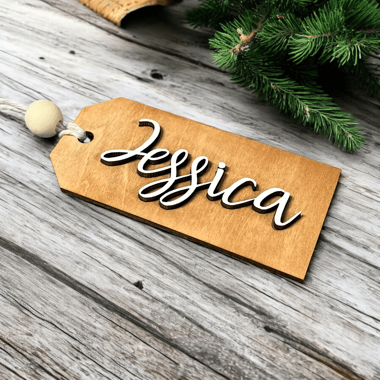 Custom Laser Engraved Wood Christmas Stocking Tags - Holiday Ornament Gift Tags – Personalized with 3D Cut-Out Name