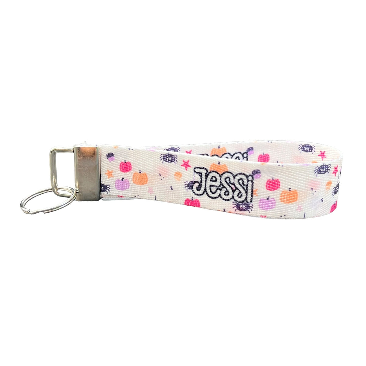 Custom Pastel Pumpkin Pattern Nylon Keychain Wristlet - Personalized Halloween and Fall Accessory for Keyring, Backpack, or Purse