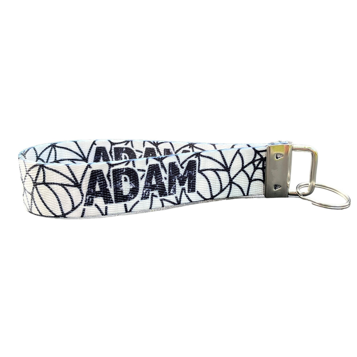 Custom Spiderwebs Halloween Nylon Keychain Wristlet - Personalized Spooky Season Accessory with Grungy Font Text for Keys, Backpacks, or Purses