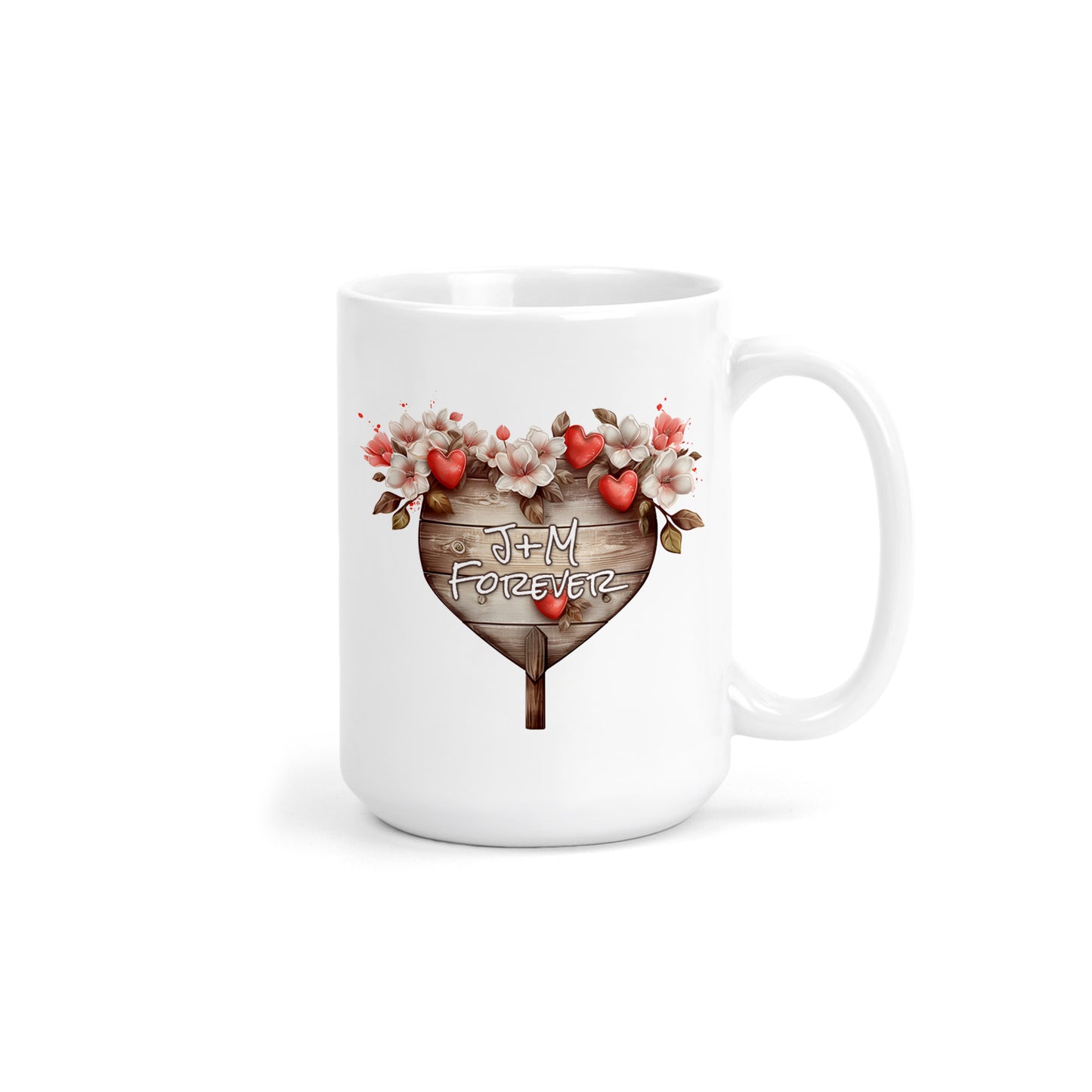 Customized 15oz Coffee Mug with Romantic Tree Carving-Inspired Wood Sign Design for Valentine's Day - Choose from 15 Unique Sign Designs