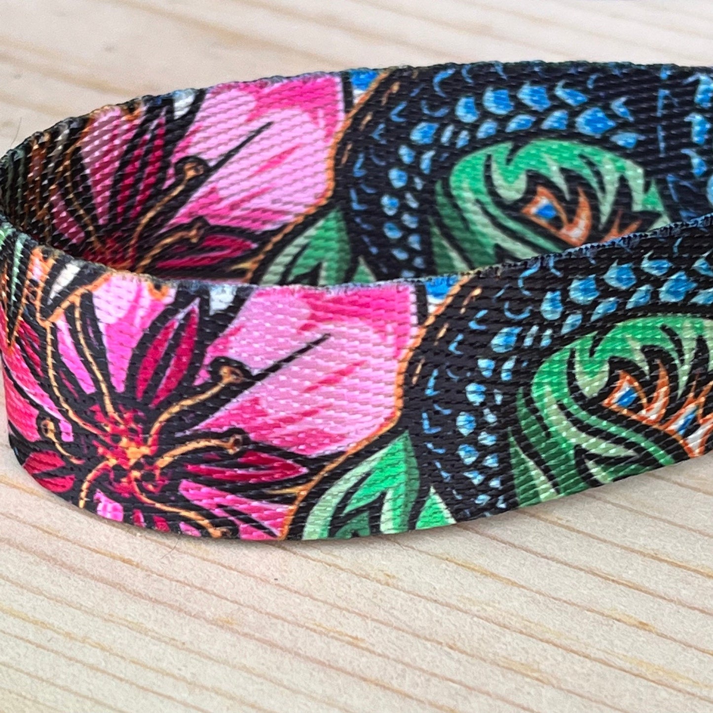 Dragons and Flowers Personalized Name Nylon Key Fob - Custom Wristlet Keychain