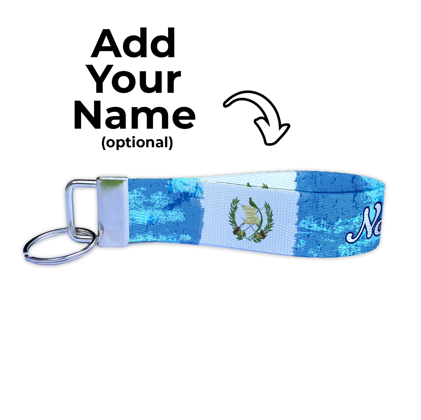 Artistic Guatemalan Ryan's Version Flag Personalized Name Nylon Key Fob - Custom Wristlet Keychain