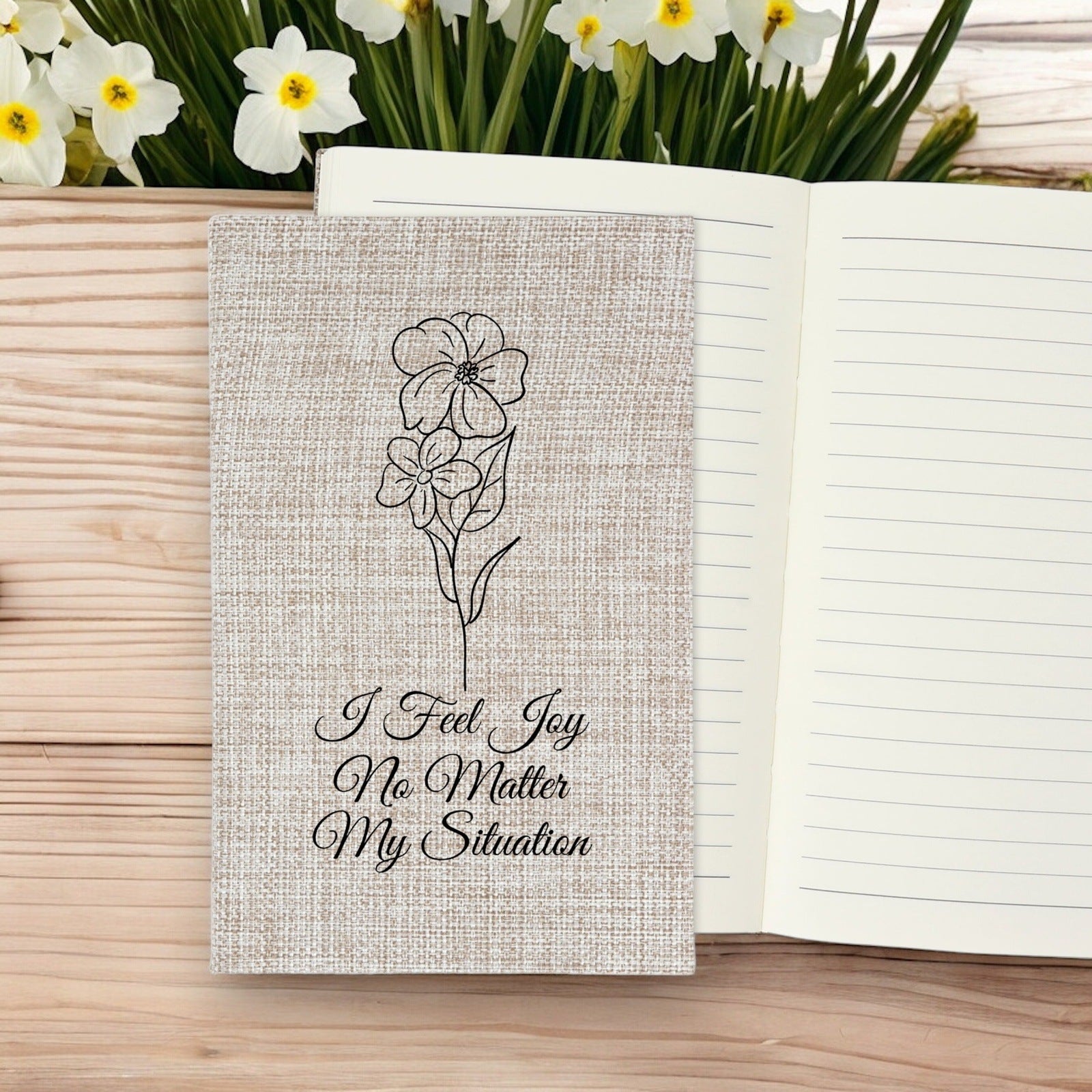 I Feel Joy No Matter My Situation - Affirmation Quote Burlap Notebook Journal with Lined Pages