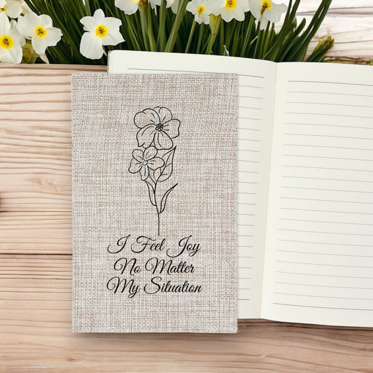I Feel Joy No Matter My Situation - Affirmation Quote Burlap Notebook Journal with Lined Pages