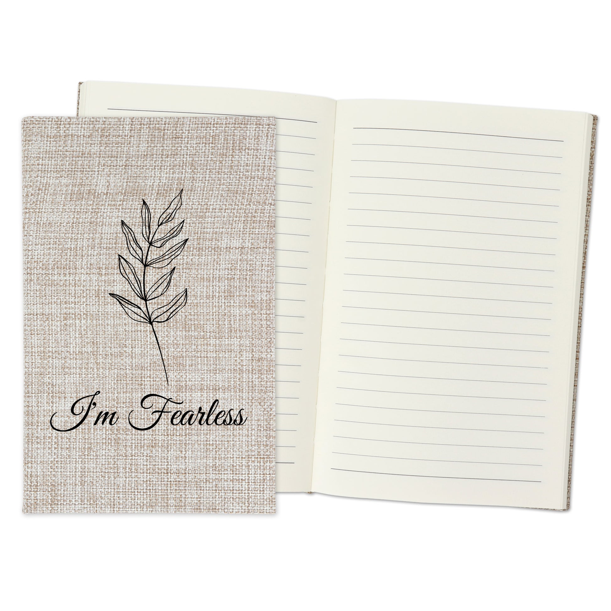 I'm Fearless - Affirmation Quote Burlap Notebook Journal with Lined Pages