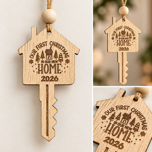 2026 Custom Laser Engraved “Our First Christmas in Our New Home” Wood Ornament – Personalized with Address