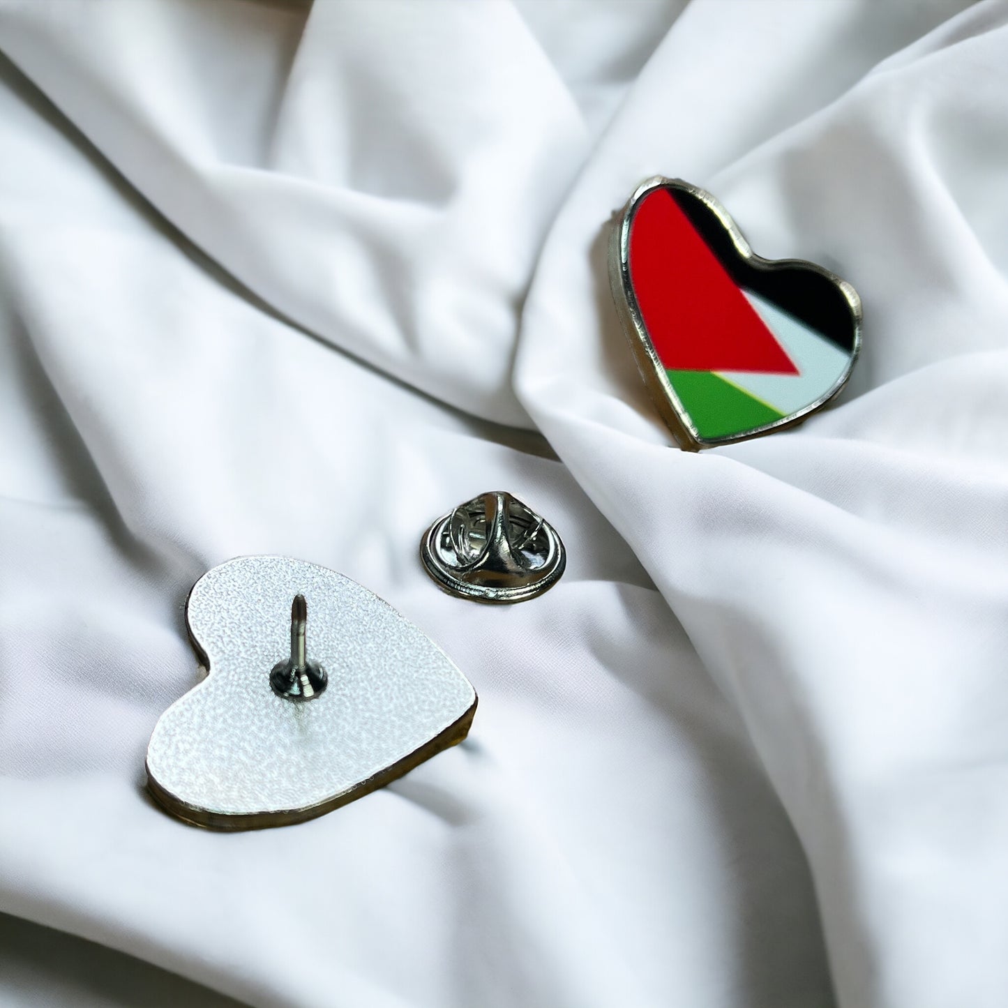 Palestine Flag Metal Heart Pinback Lapel Button - Hat Pin - Backpack Pin