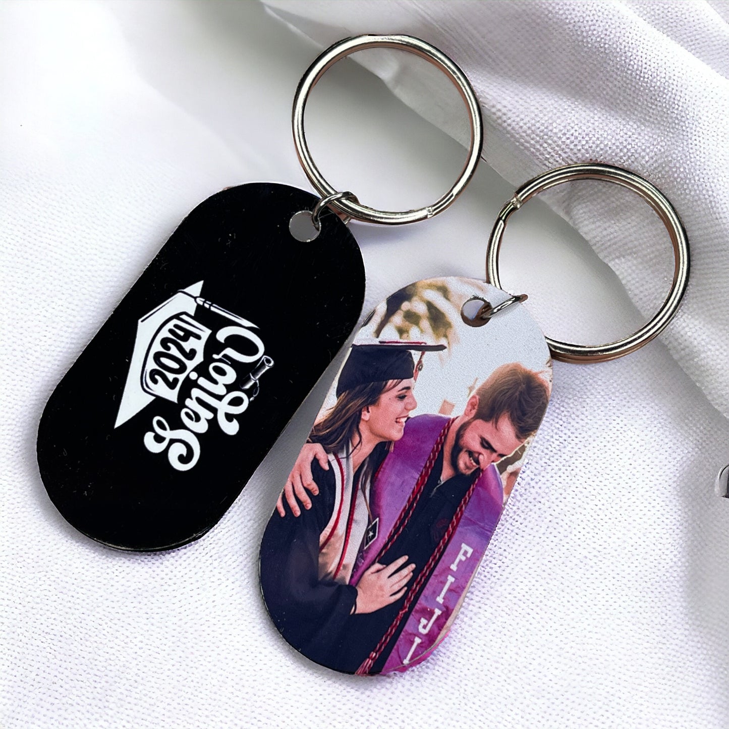 Personalized 2024 Graduation Cap Senior Photo Dog Tag Keychain