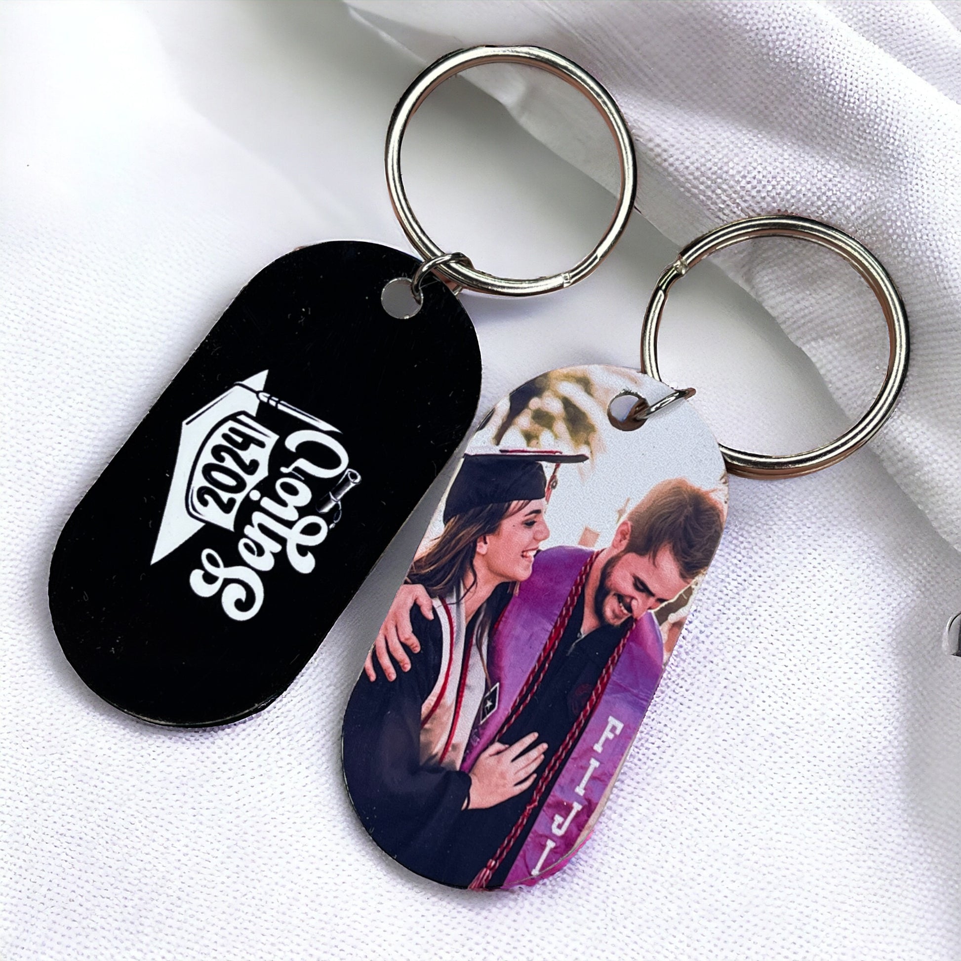 Personalized 2024 Graduation Cap Senior Photo Dog Tag Keychain