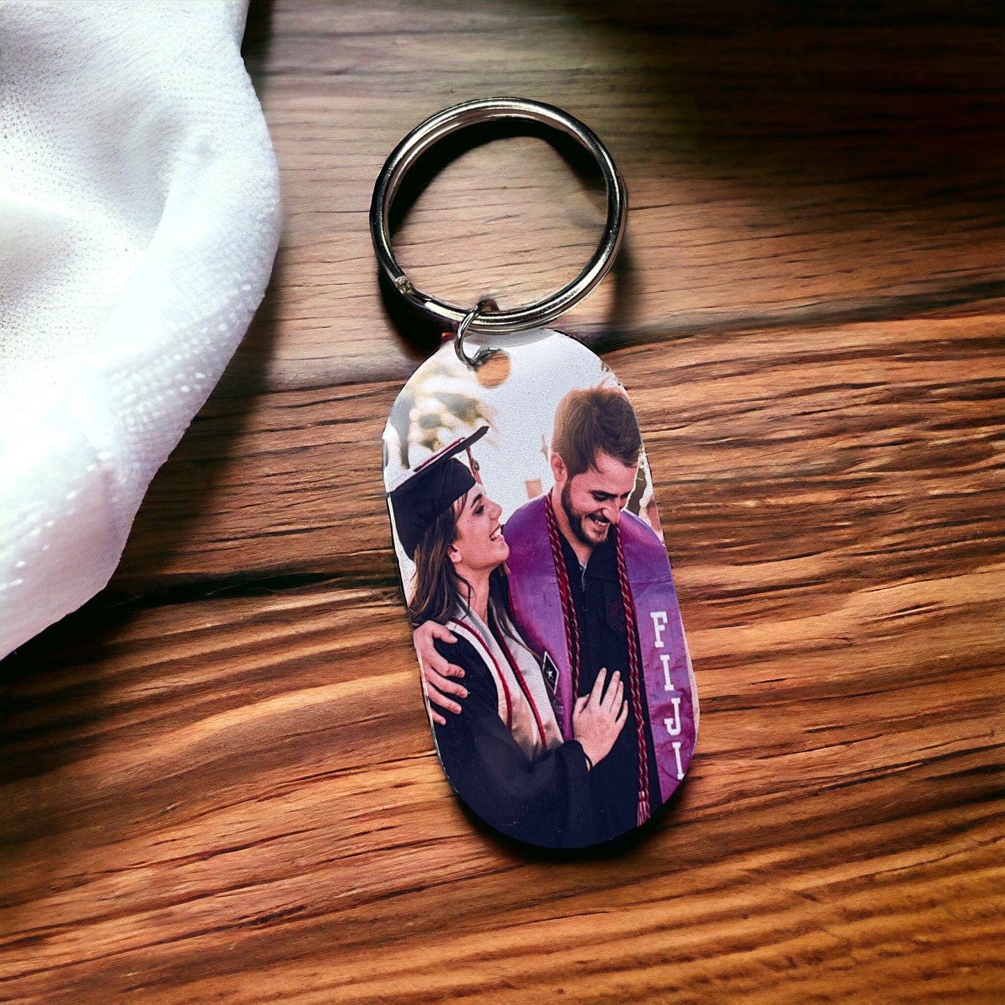 Personalized 2024 Graduation Cap Senior Photo Dog Tag Keychain