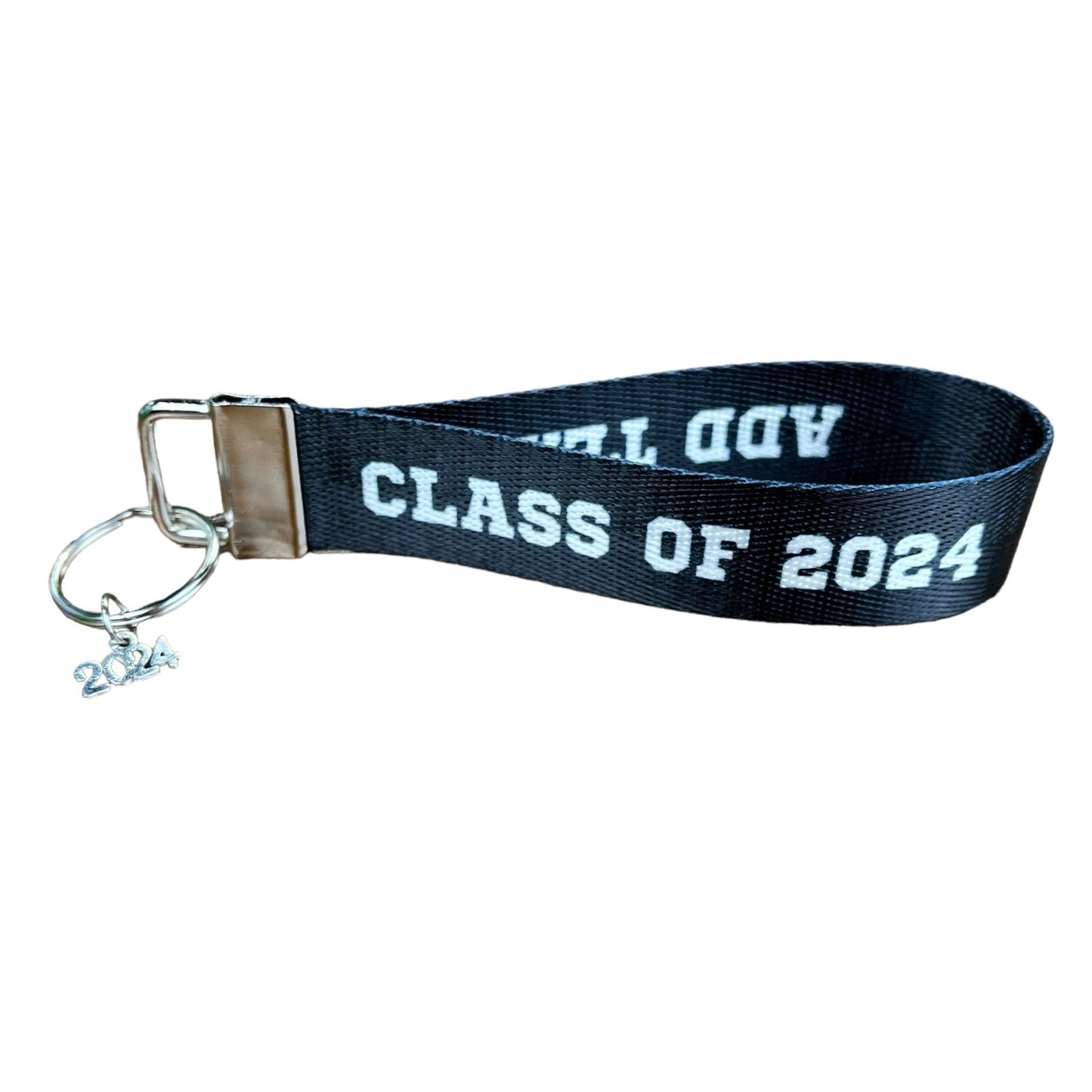 Personalized Class of 2024 with Name Nylon Key Fob - Custom Wristlet Keychain