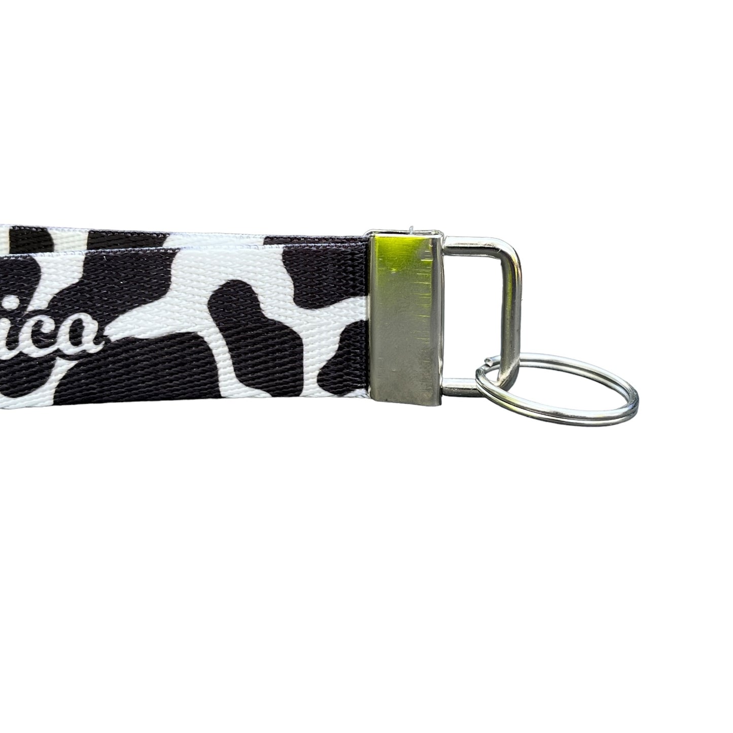 Personalized Cow Print Design Nylon Key Fob - Custom Black and White Pattern Wristlet Keychain