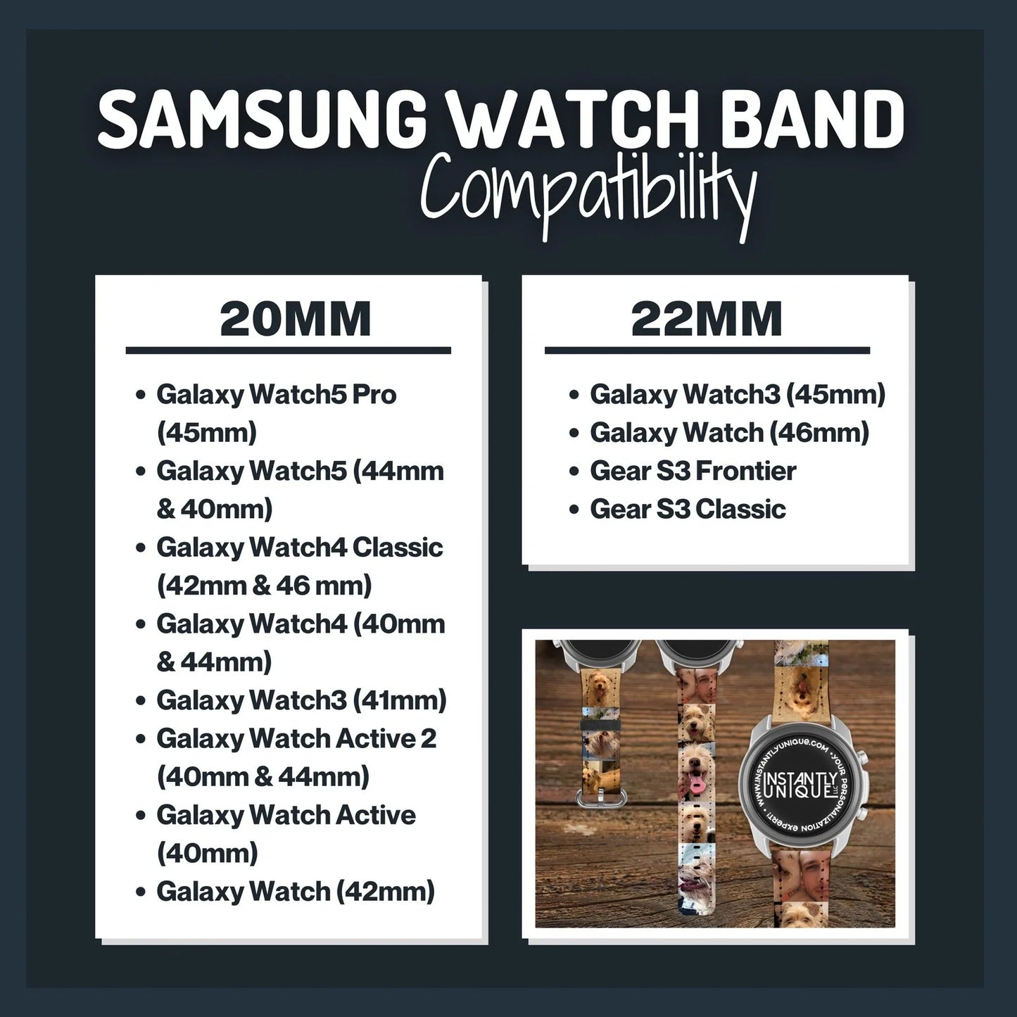 Personalized Dog Photo Collage Watch Band Compatible with Samsung Galaxy, Custom Pet Picture Watch Strap