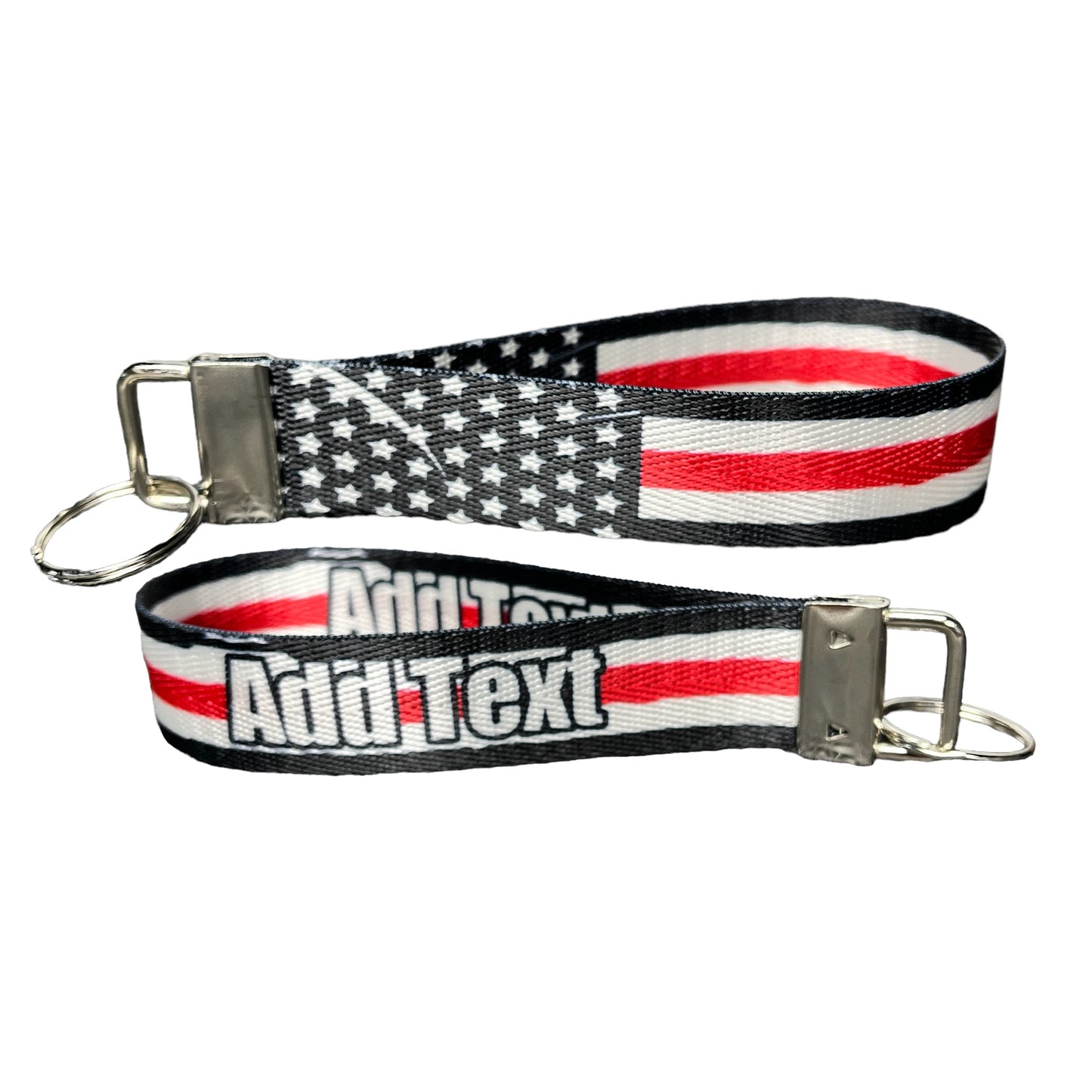 Personalized Firefighter Thin Red Line American Flag Nylon Key Fob - Fabric Wristlet Keychain