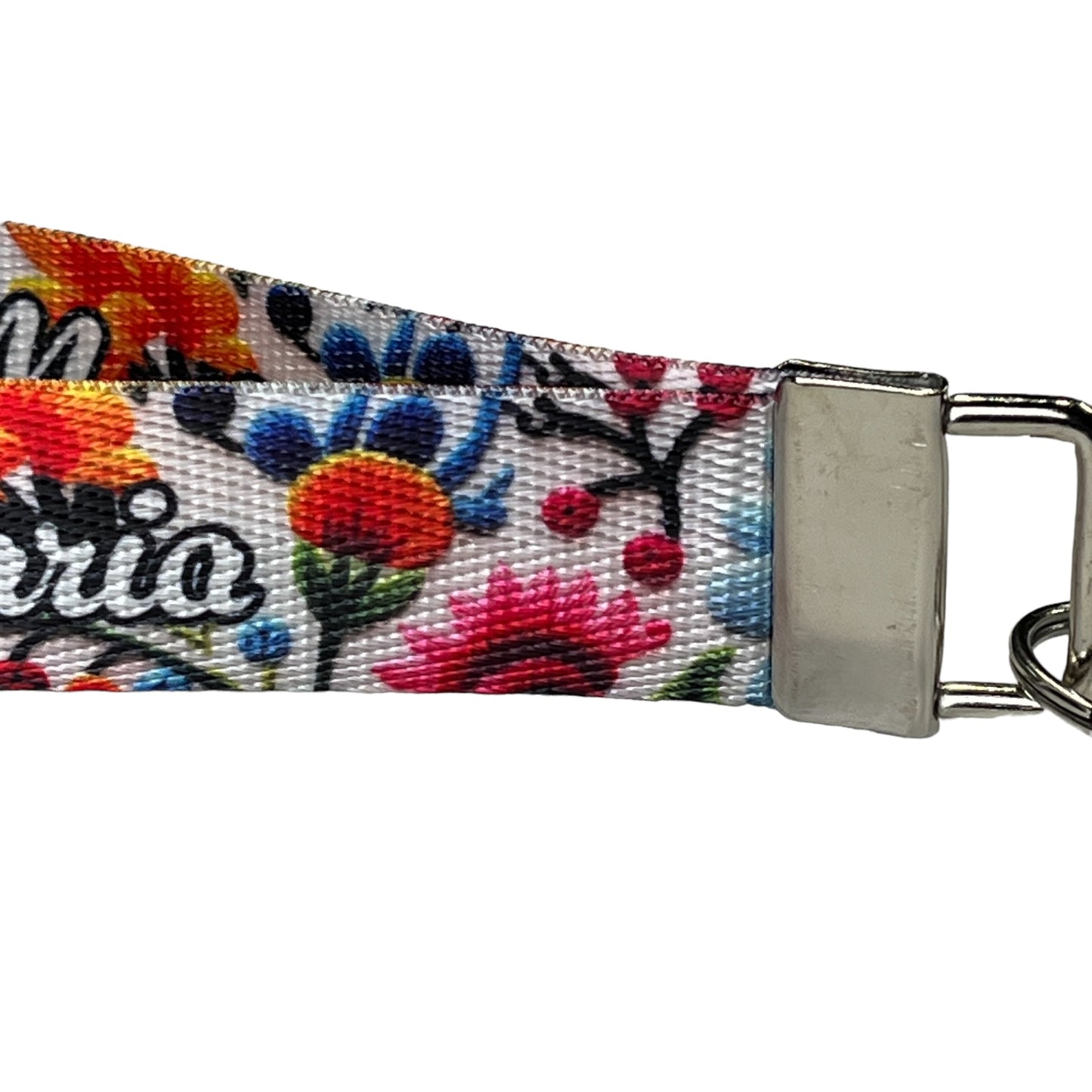 Personalized Mexican Floral Faux Embroidery Design Nylon Key Fob - Custom Mexico Pattern Wristlet Keychain