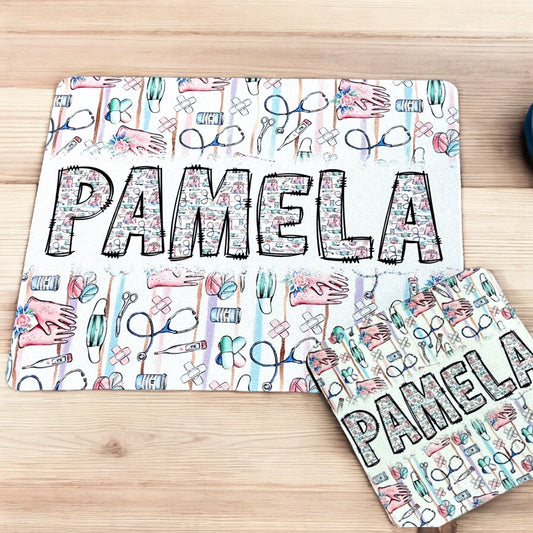 Personalized Nurse Mouse Pad & Coaster Gift Set