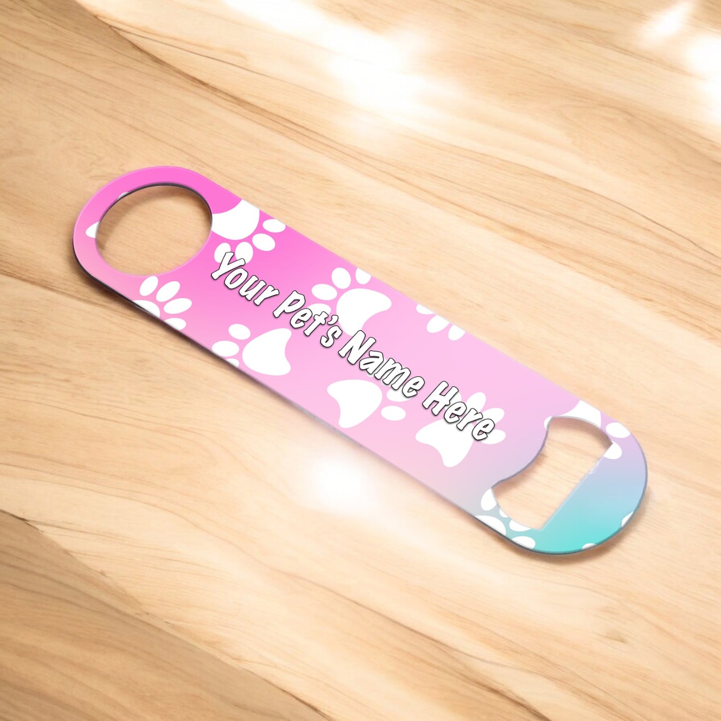 Personalized Pet Name Bar Key Paw Print Pattern Bottle Opener