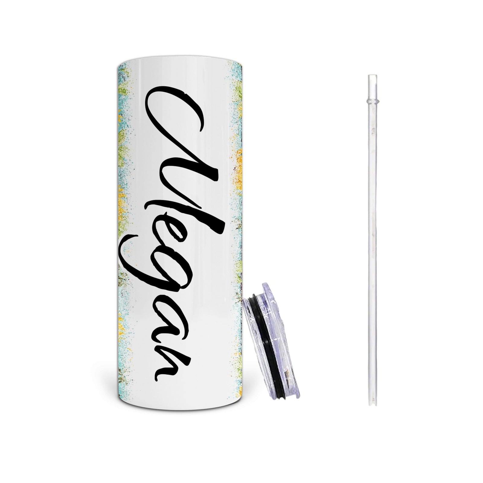 Personalized Wood and Sunflower Design - Custom Name Tumbler with Lid and Straw