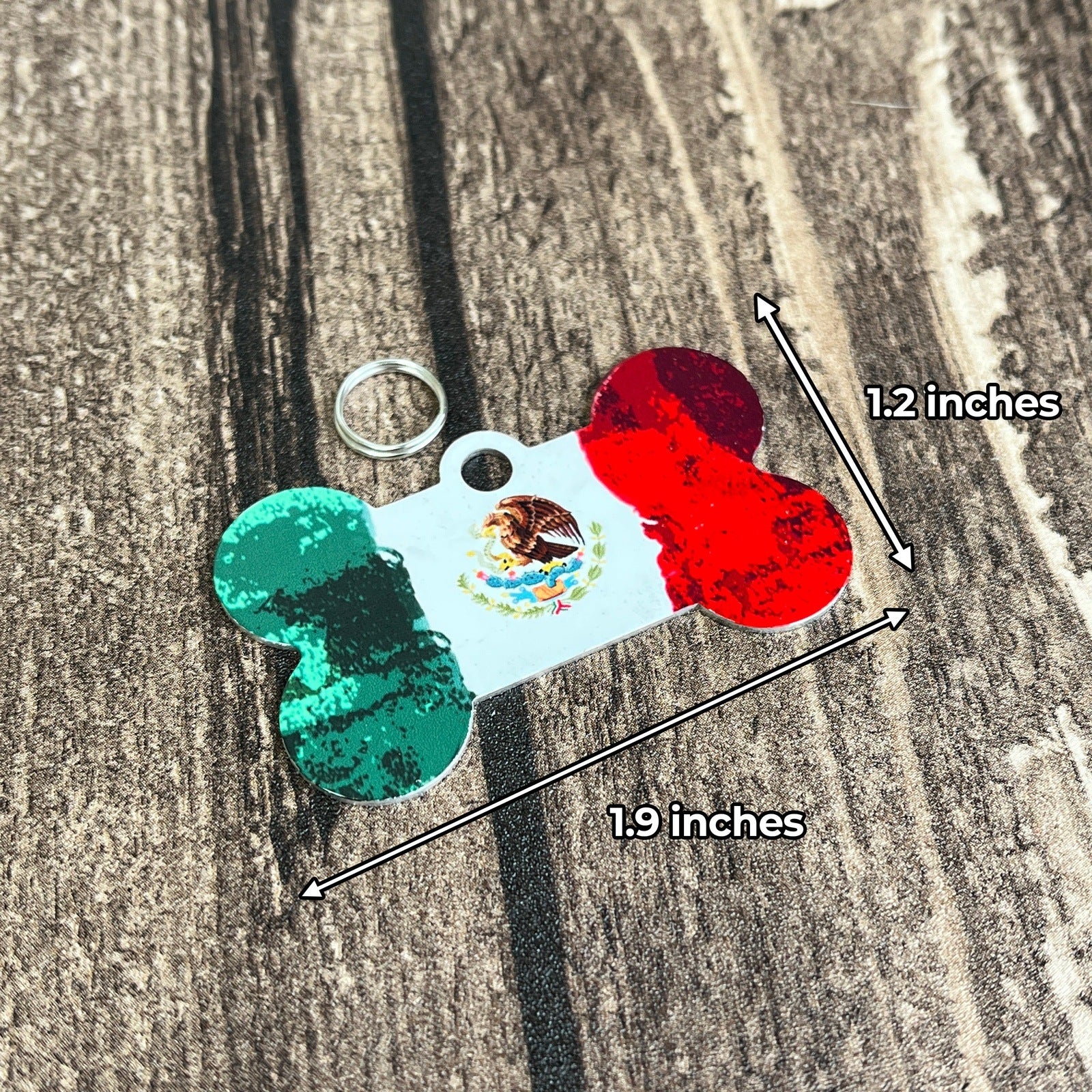 Mexican Flag Personalized Mexico Bone Shaped Pet Tag for Dogs and Cats with Pet Name