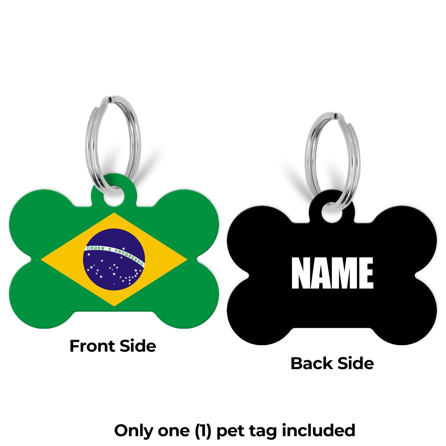 Pick Your World Flag Personalized Bone Shaped Pet Tag for Dogs and Cats with Pet Name