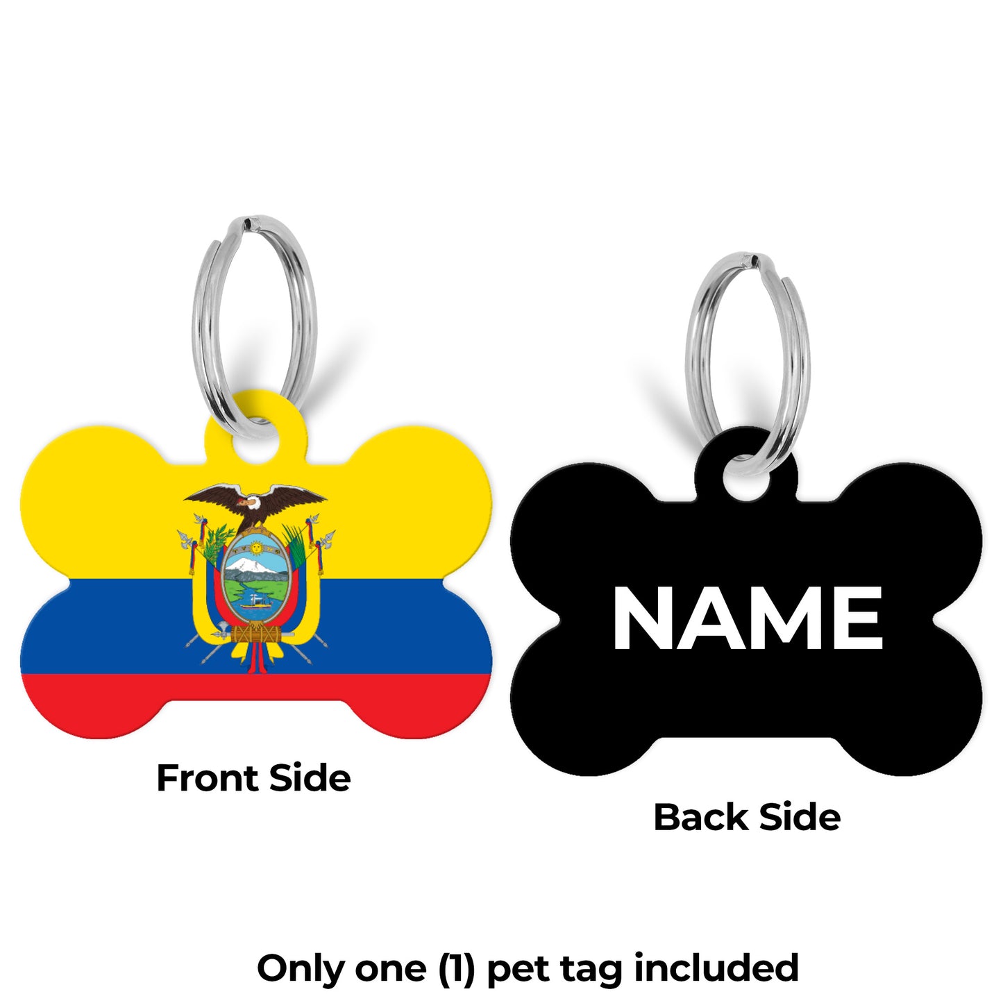 Pick Your World Flag Personalized Bone Shaped Pet Tag for Dogs and Cats with Pet Name