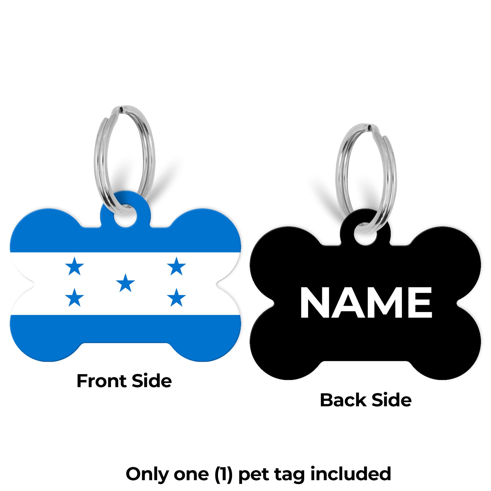 Pick Your World Flag Personalized Bone Shaped Pet Tag for Dogs and Cats with Pet Name