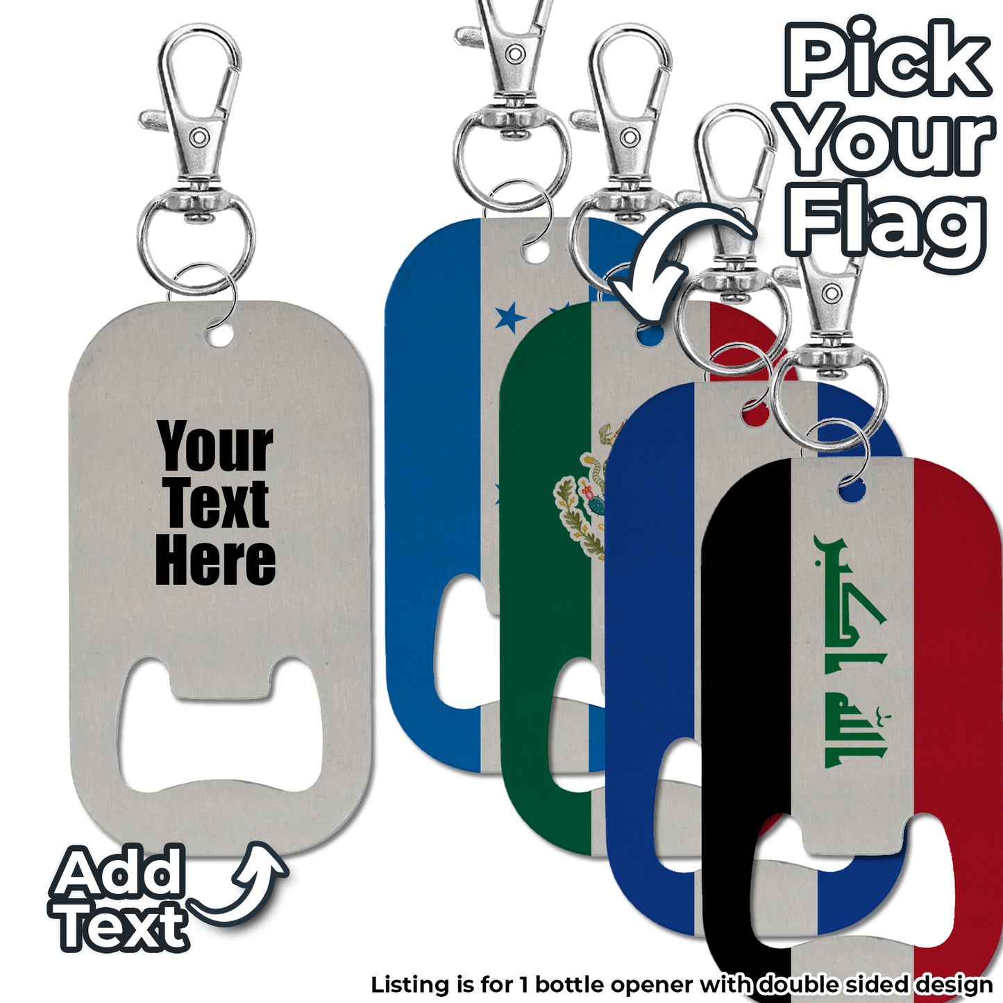 Pick Your World Flag Stainless Steel Keychain Bottle Opener - Personalized with Your Name