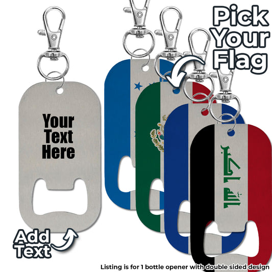 Pick Your World Flag Stainless Steel Keychain Bottle Opener - Personalized with Your Name