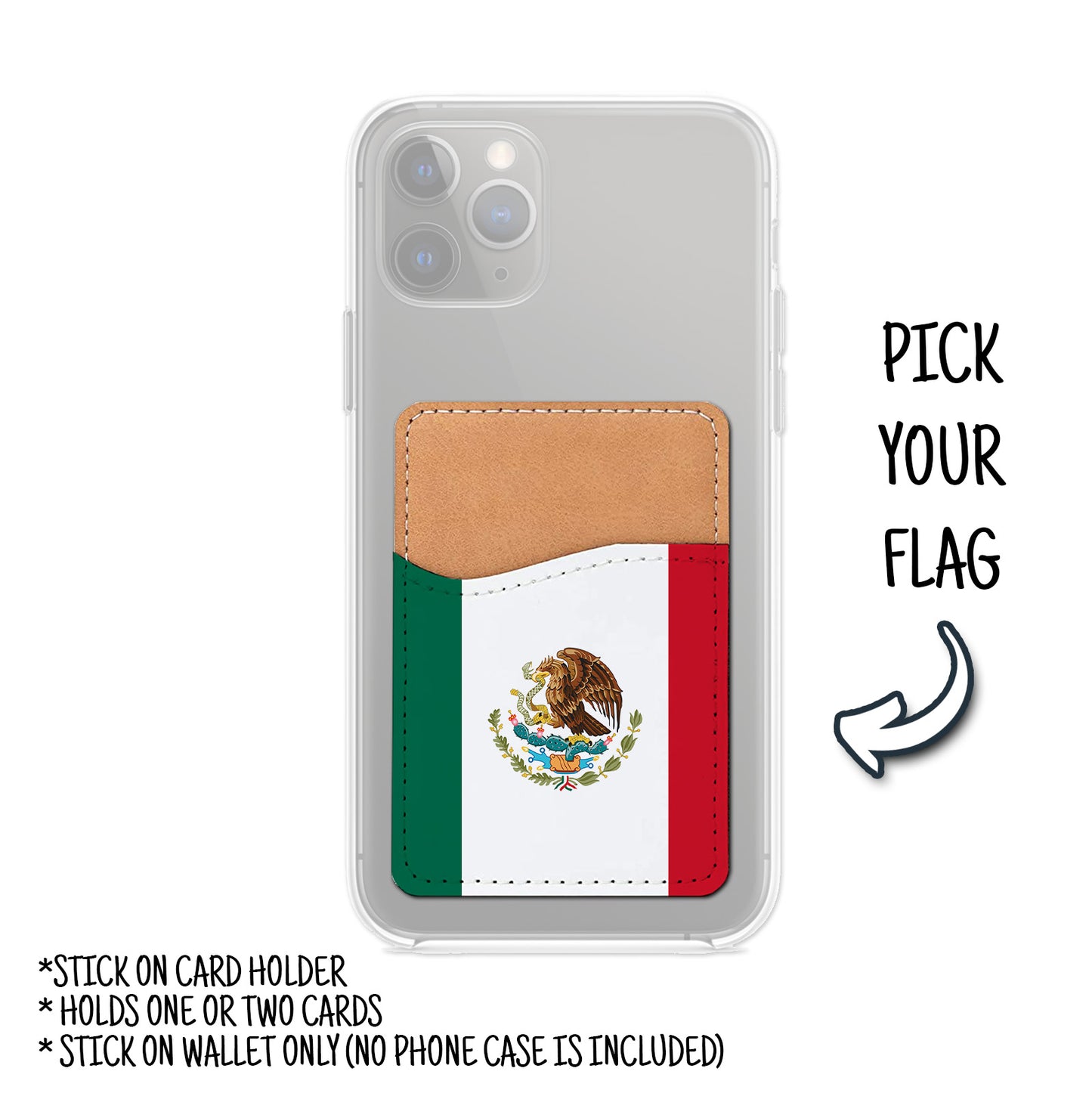 Pick Your World Flag - Stick On PU Leather Phone Wallet Card Holder for 1-2 cards