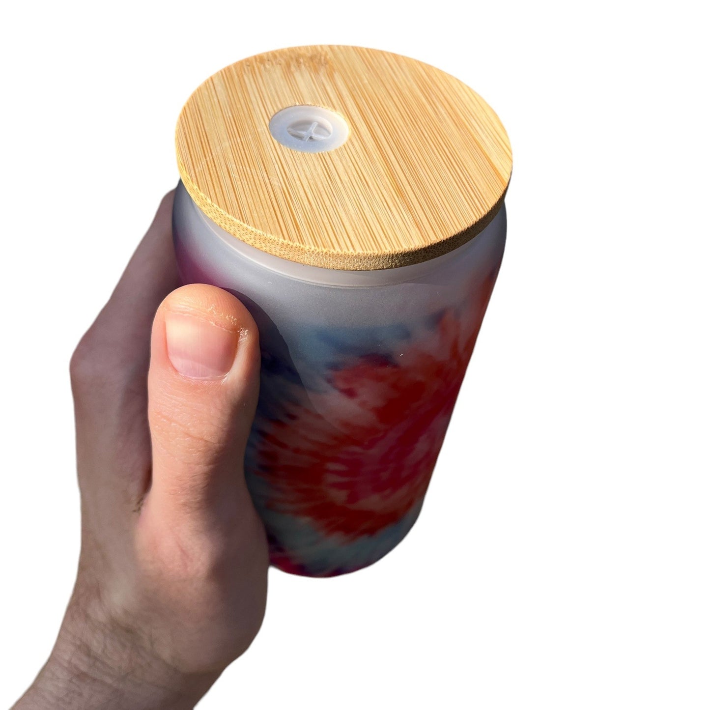 Tie Dye 16oz Frosted Glass Can with Bamboo Lid and Straw