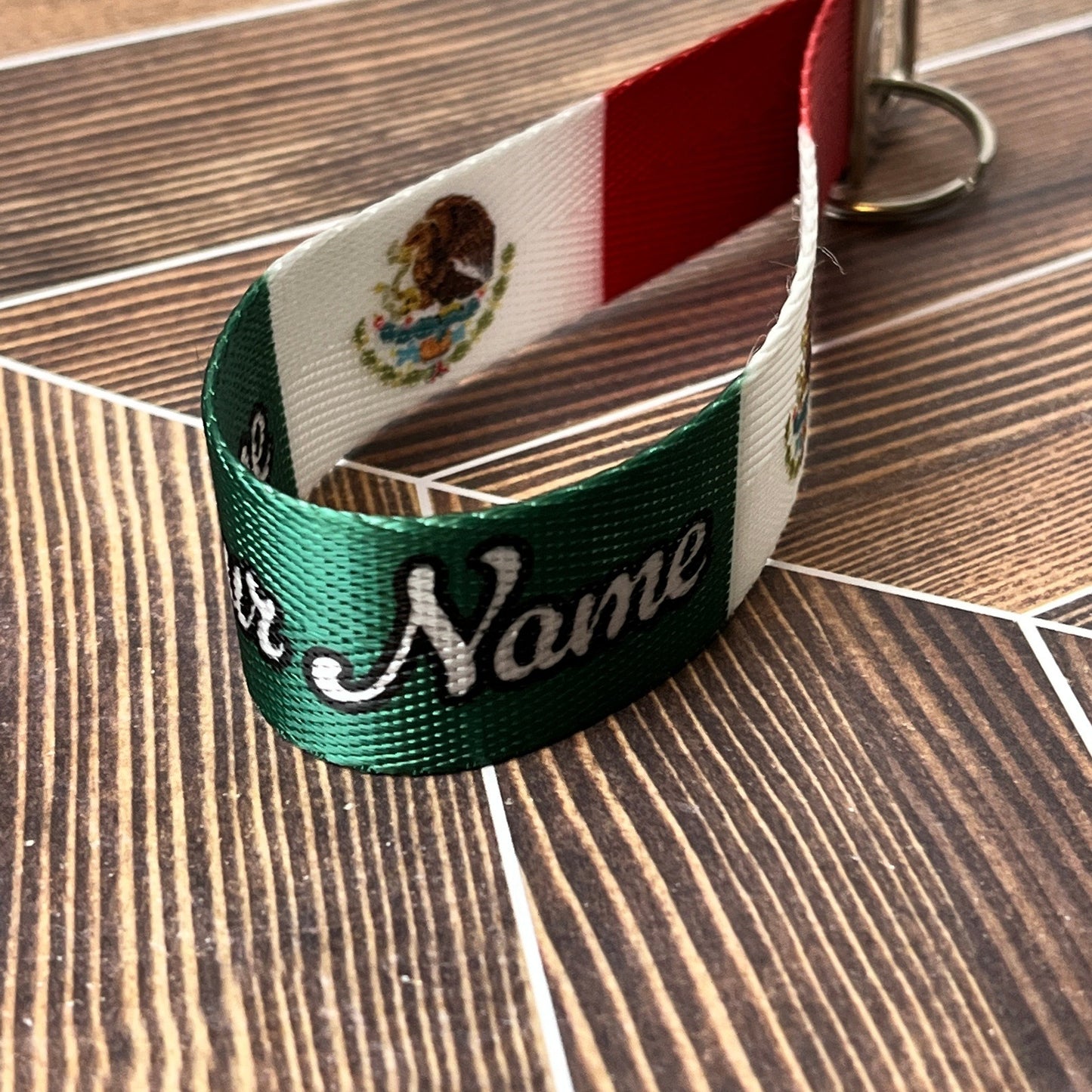 "Your Name" Reversed Mexican Flag Colors Nylon Keychain Key Fob - Clearanced