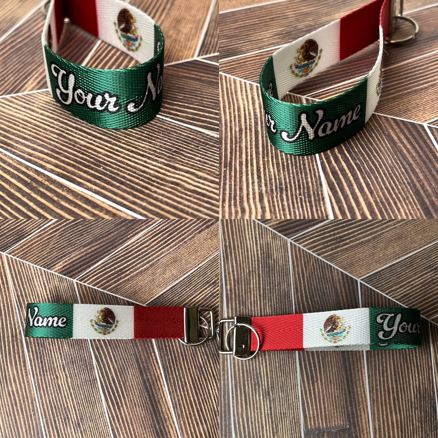 "Your Name" Reversed Mexican Flag Colors Nylon Keychain Key Fob - Clearanced