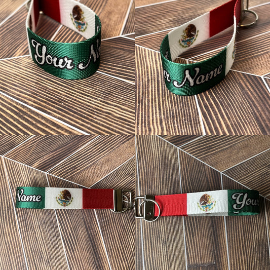 "Your Name" Reversed Mexican Flag Colors Nylon Keychain Key Fob - Clearanced