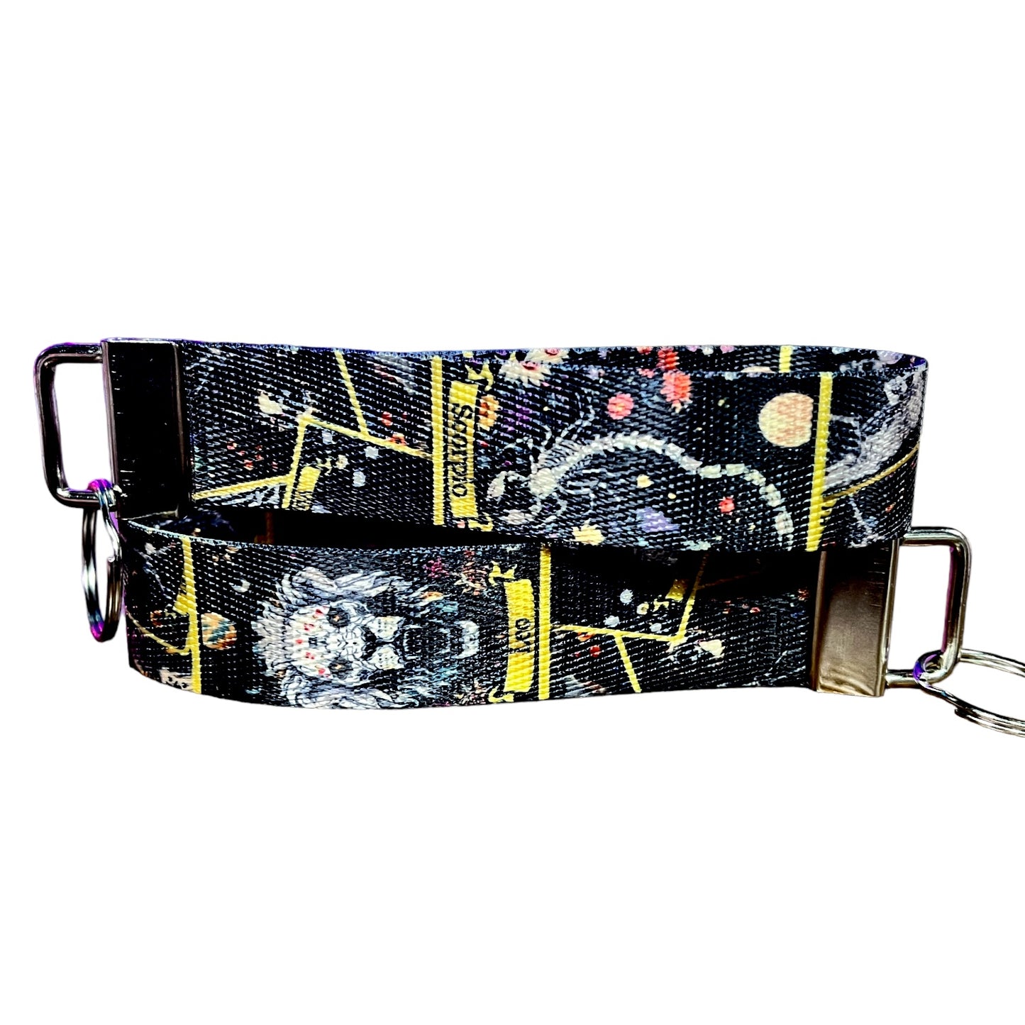 Zodiac Sign Card Design Nylon Keychain Wristlet Key Fob Lanyard - Tag for Keys - Aries, Taurus, Gemini, Cancer, Leo, Virgo, Libra, Scorpio, Sagittarius, Capricorn, Aquarius, Pisces