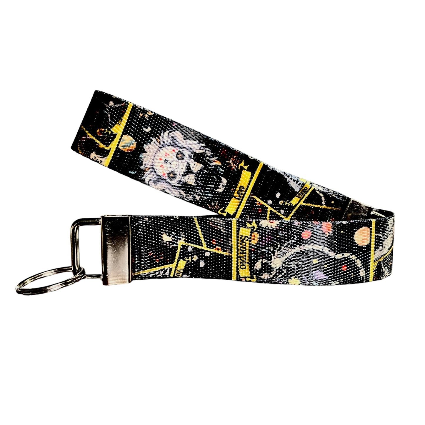 Zodiac Sign Card Design Nylon Keychain Wristlet Key Fob Lanyard - Tag for Keys - Aries, Taurus, Gemini, Cancer, Leo, Virgo, Libra, Scorpio, Sagittarius, Capricorn, Aquarius, Pisces