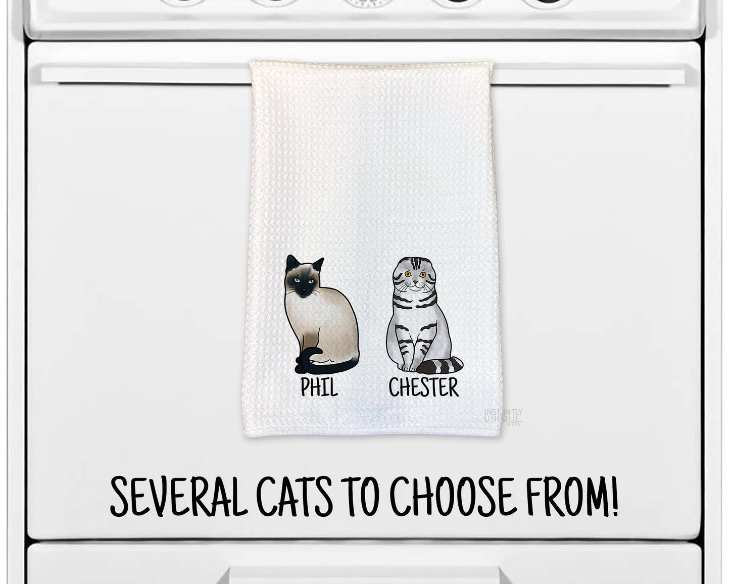 Add Your Cats & Names Cat Breed Waffle Weave Kitchen Towel - Add up to 6 kitties!