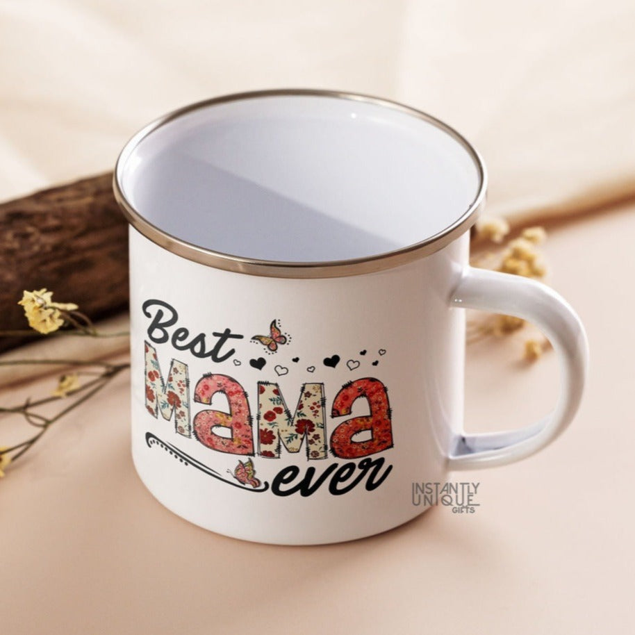 Best Mama Ever Floral Design 12oz Enamel Mug