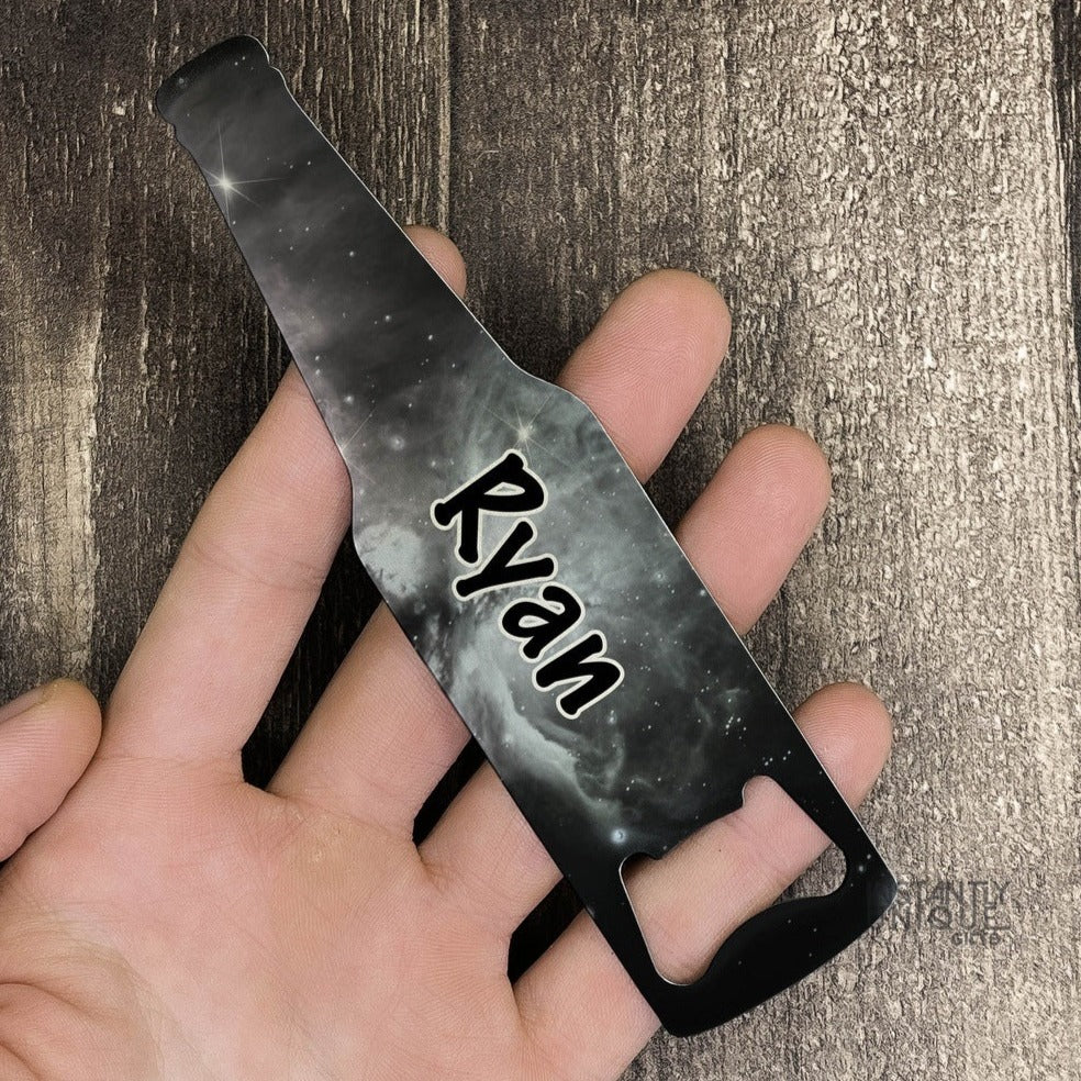 Black Space Galaxy Pattern - Add Your Name Stainless Steel Bottle Opener