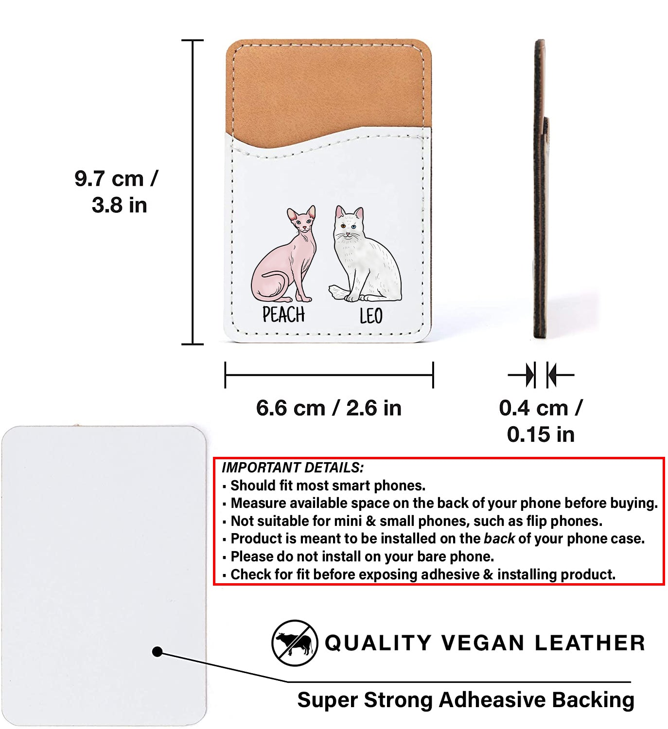 Cat Breed Portrait and Name - Custom Stick On Phone Wallet - Add up to 6 cats
