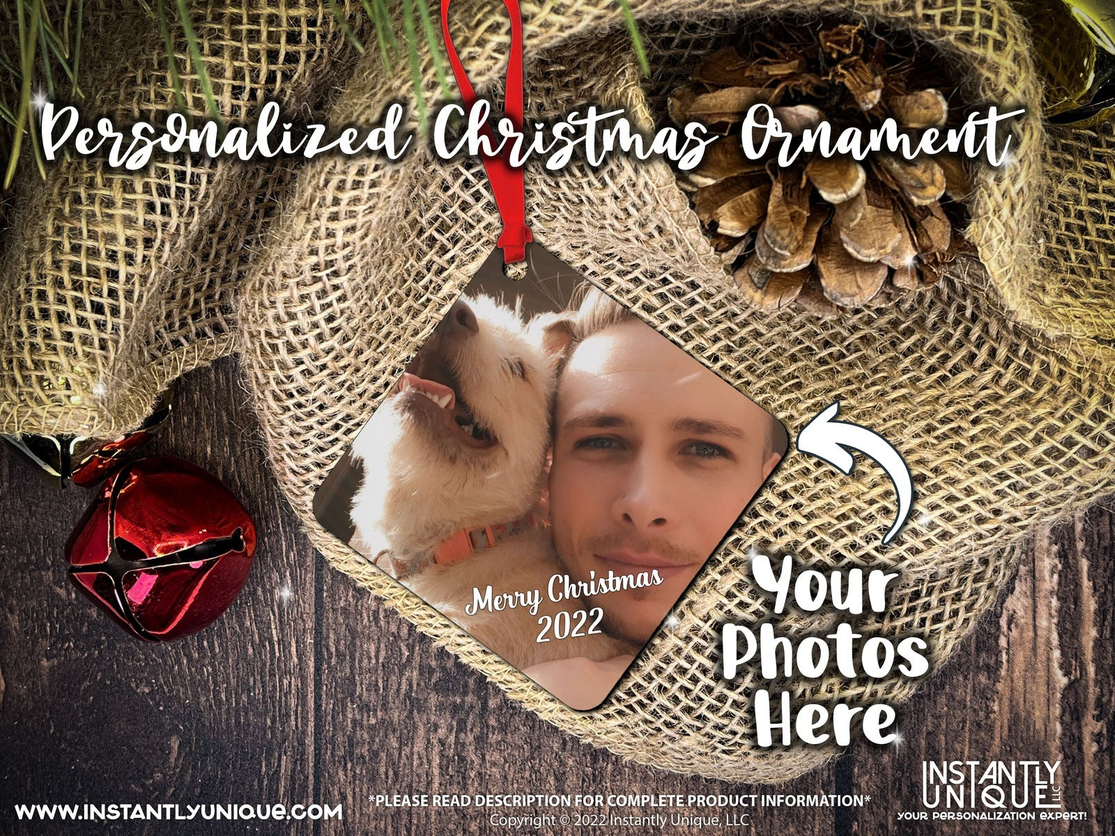 Diamond Shape Double Sided Wooden Ornament - Add Your Photo Christmas Ornament