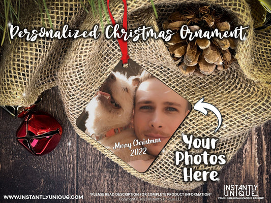 Diamond Shape Double Sided Wooden Ornament - Add Your Photo Christmas Ornament