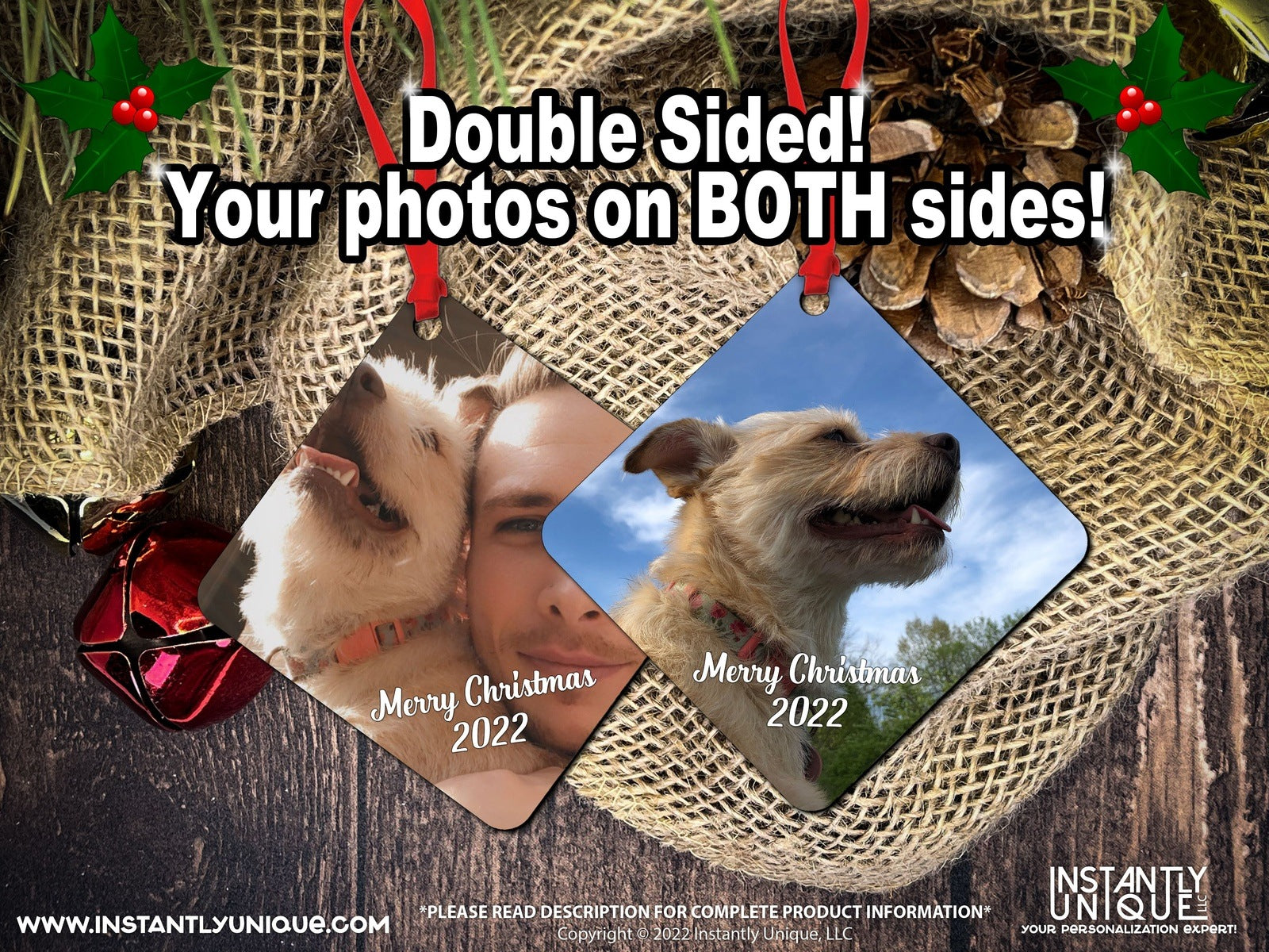 Diamond Shape Double Sided Wooden Ornament - Add Your Photo Christmas Ornament